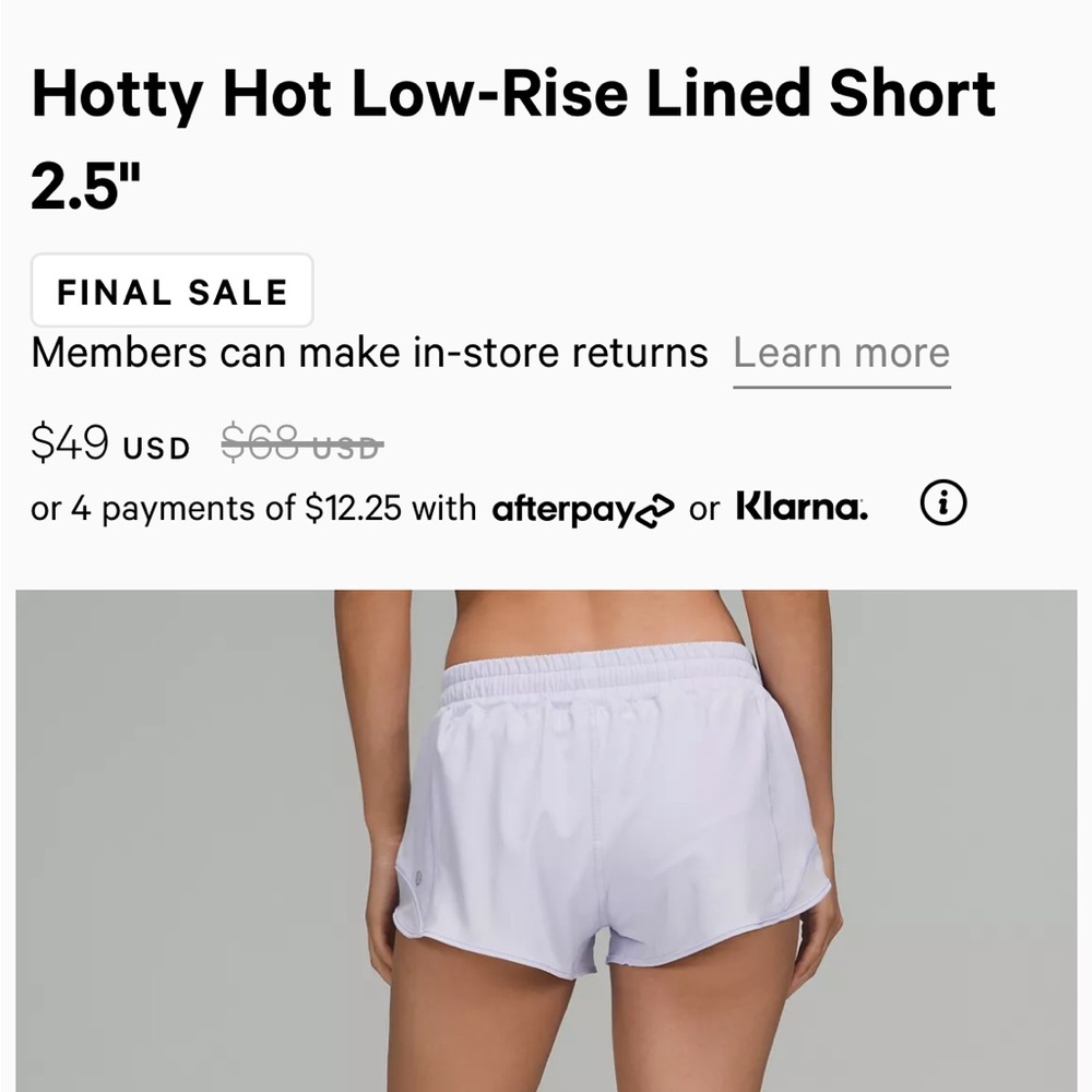 Lululemon Hotty Hot Low Rise Short 2.5” Pastel Blue Women’s 6